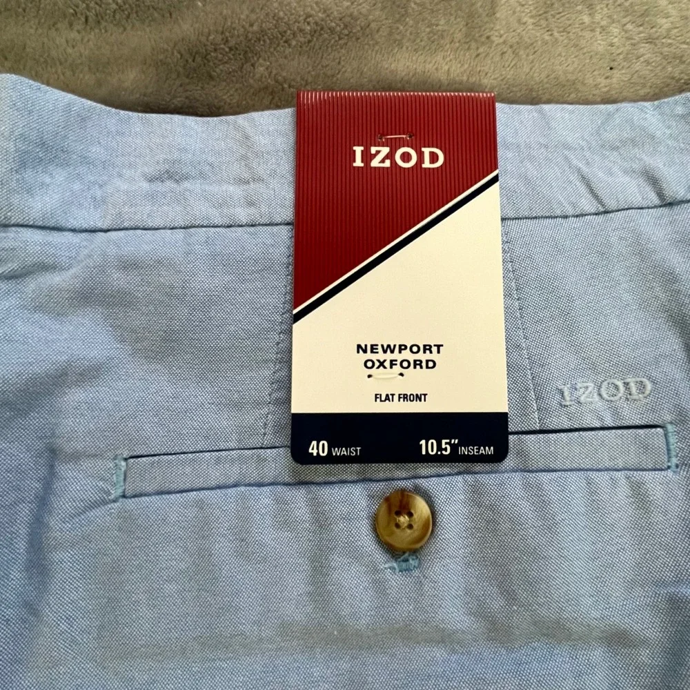 IZOD Newport Oxford Shorts Mens 40 Blue Flat Front‎ 45SH169464